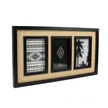 Quality assurance Rattan decorative Modern design Multi function MDF paperwrapped 3-opening photo frame